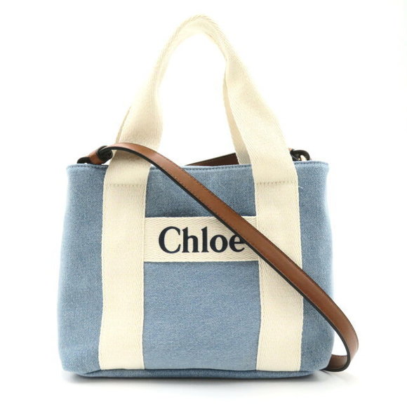Chloe Handbags - Chloe Shoulder Bag Denim Blue Ivory White Strap Brown